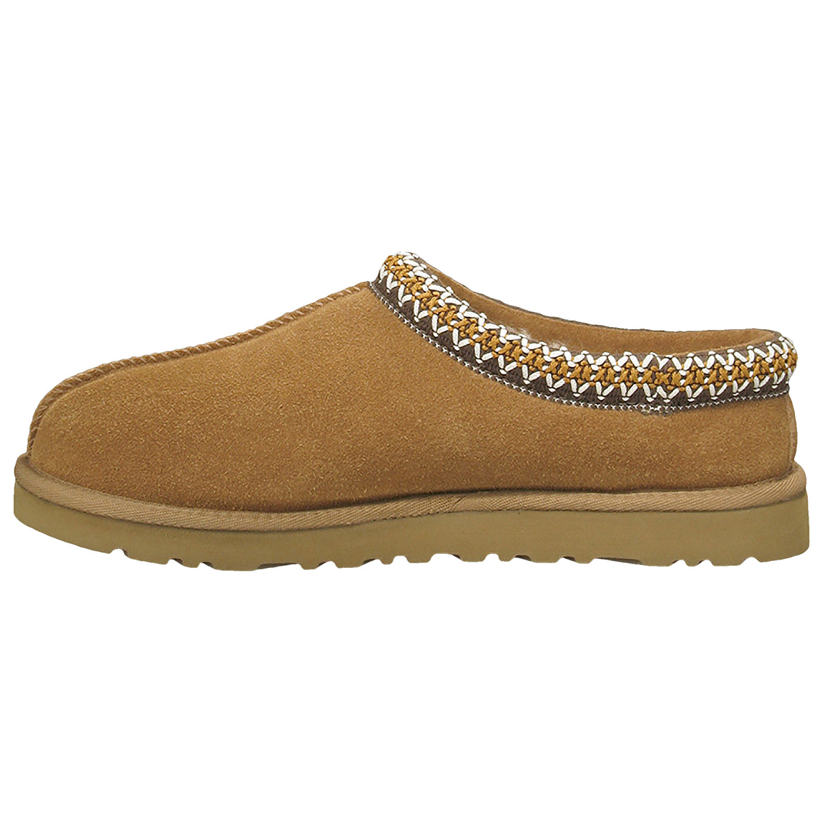 A UGG TASMAN CHESTNUT - WOMENS from Ugg with a thick sole, sheepskin lining, and a decorative braided trim around the opening.