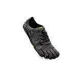 A single black VIBRAM FIVE FINGERS KSO EVO - WOMENS with a minimalist design and speed lace closure, offering exceptional ground feedback, is displayed against a white background.