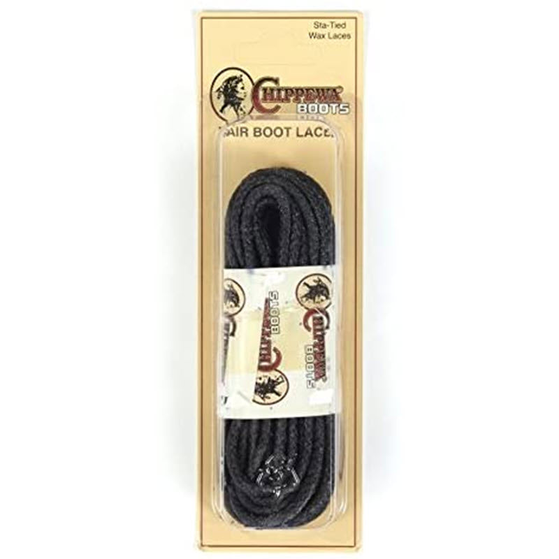 Packaged in a rectangular, clear plastic case with branded cardboard backing, this set of Chippewa CHIPPEWA 54&quot; BLACK WAX LACES offers a durable black lace option perfect for your boots.