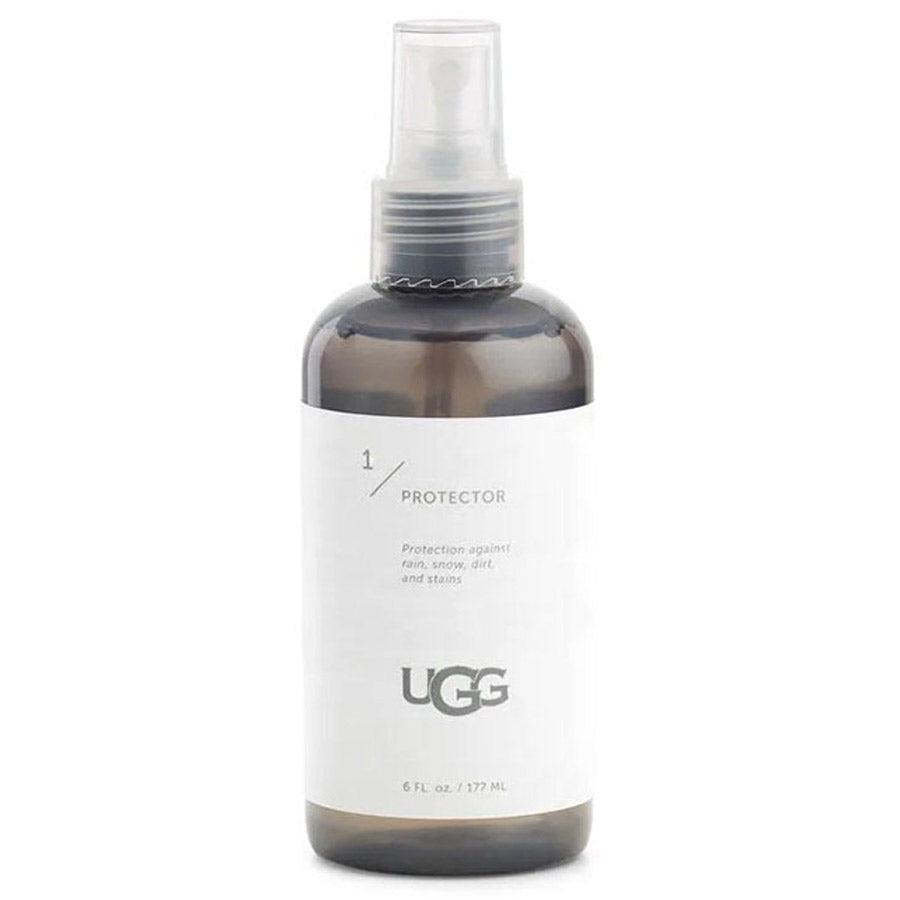 A 6 fl oz bottle of UGG PROTECTOR SPRAY, crafted by Ugg for protection against rain, snow, dirt, and stains on sheepskin boots. This non-toxic formula keeps your boots looking new without harmful chemicals.