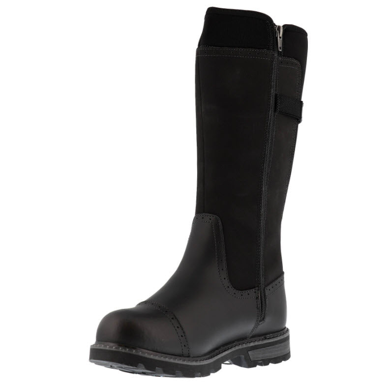 The NexGrip Ice Lylia Heelcleat Black for women is a single black knee-high boot featuring a tough rubber sole, waterproof leather, side zipper, and reinforced toe. It&#39;s designed for insulated warmth rated to -35°C.