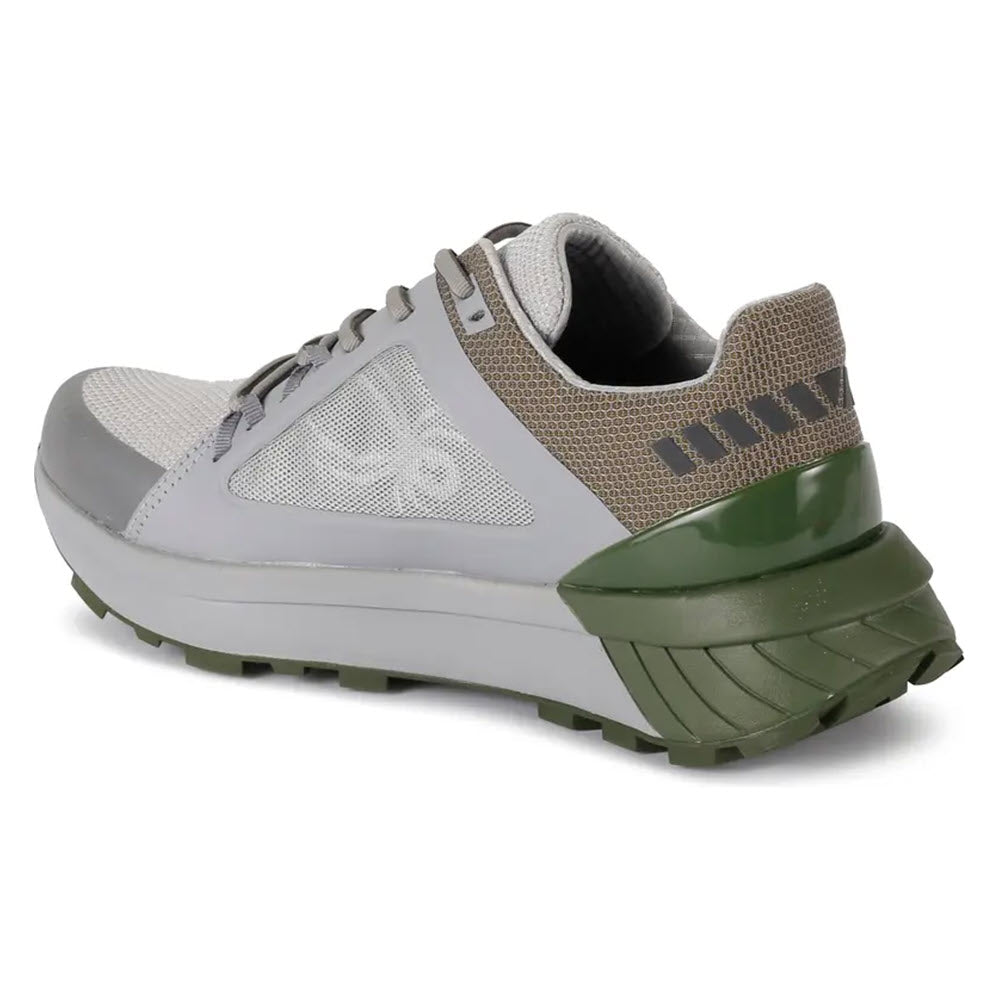 A single SPYDER INDY GREY - MENS athletic shoe by Spyder is shown from the rear side angle, showcasing its breathable mesh upper and grippy treads.