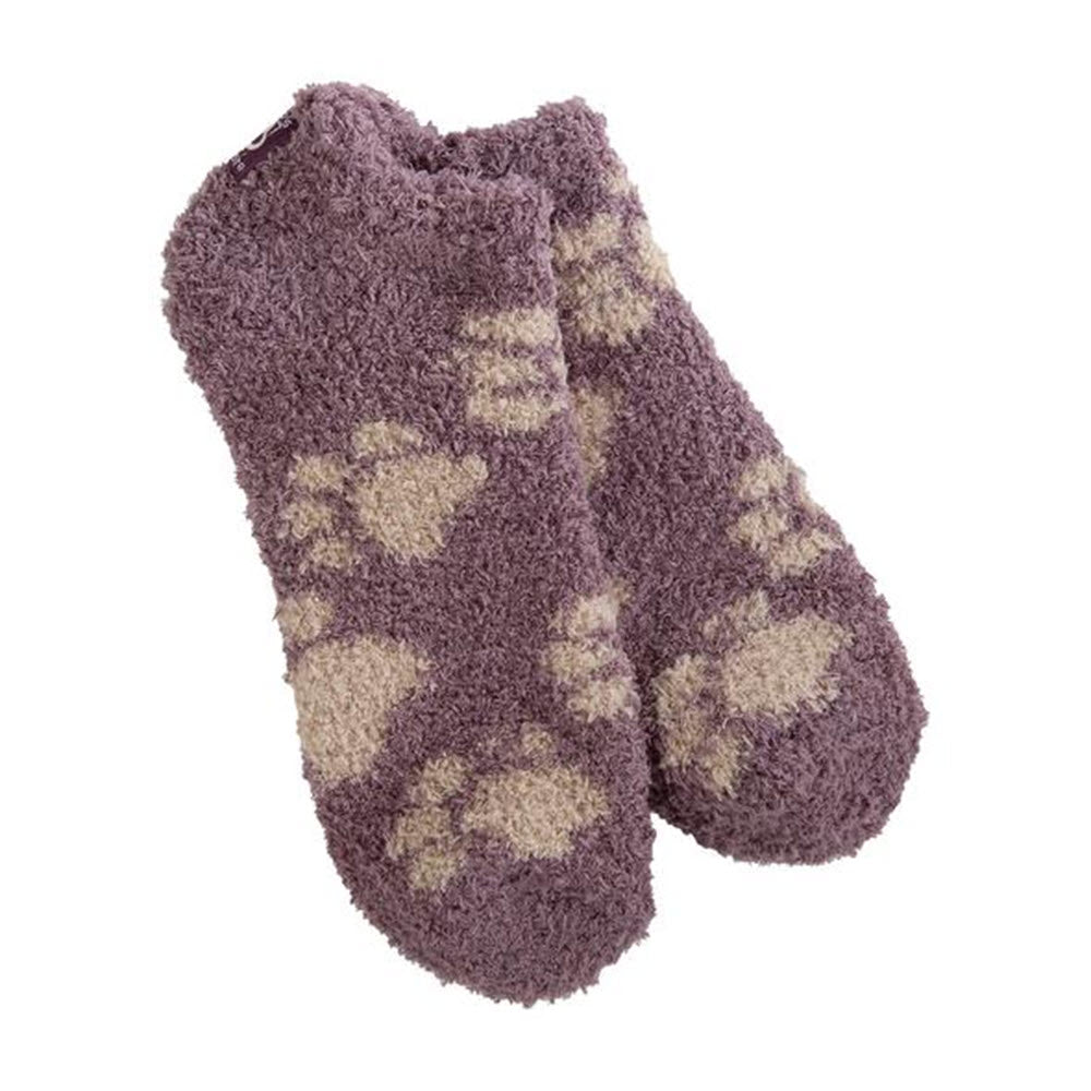 A pair of WORLDS SOFTEST COZY LOW SOCKS PAW PRINT by Worlds Softest.