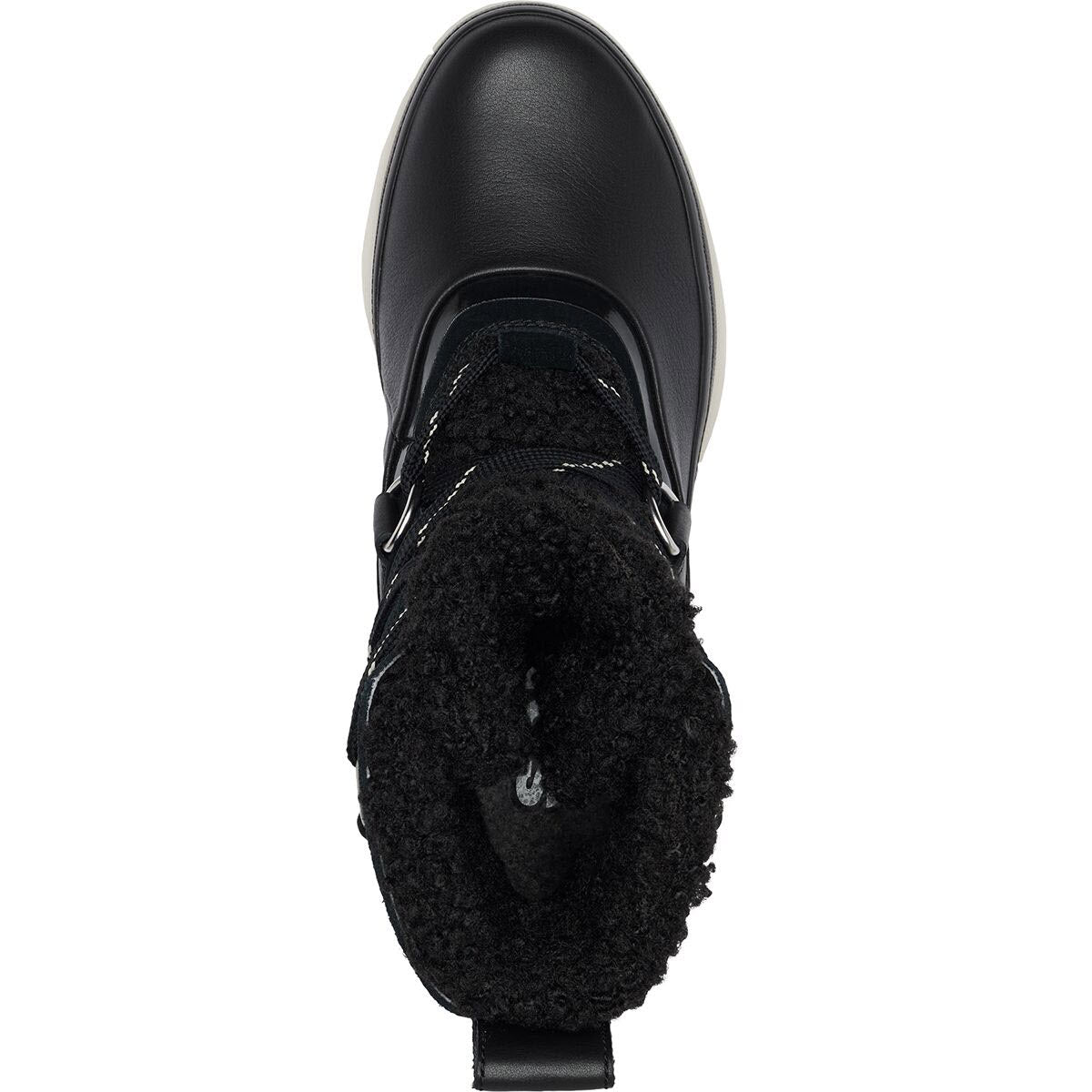 Top view of a SOREL JOAN OF ARCTIC NEXT BOOT BLACK - WOMENS by Sorel with fur lining, reflective laces, and a high-traction sole.