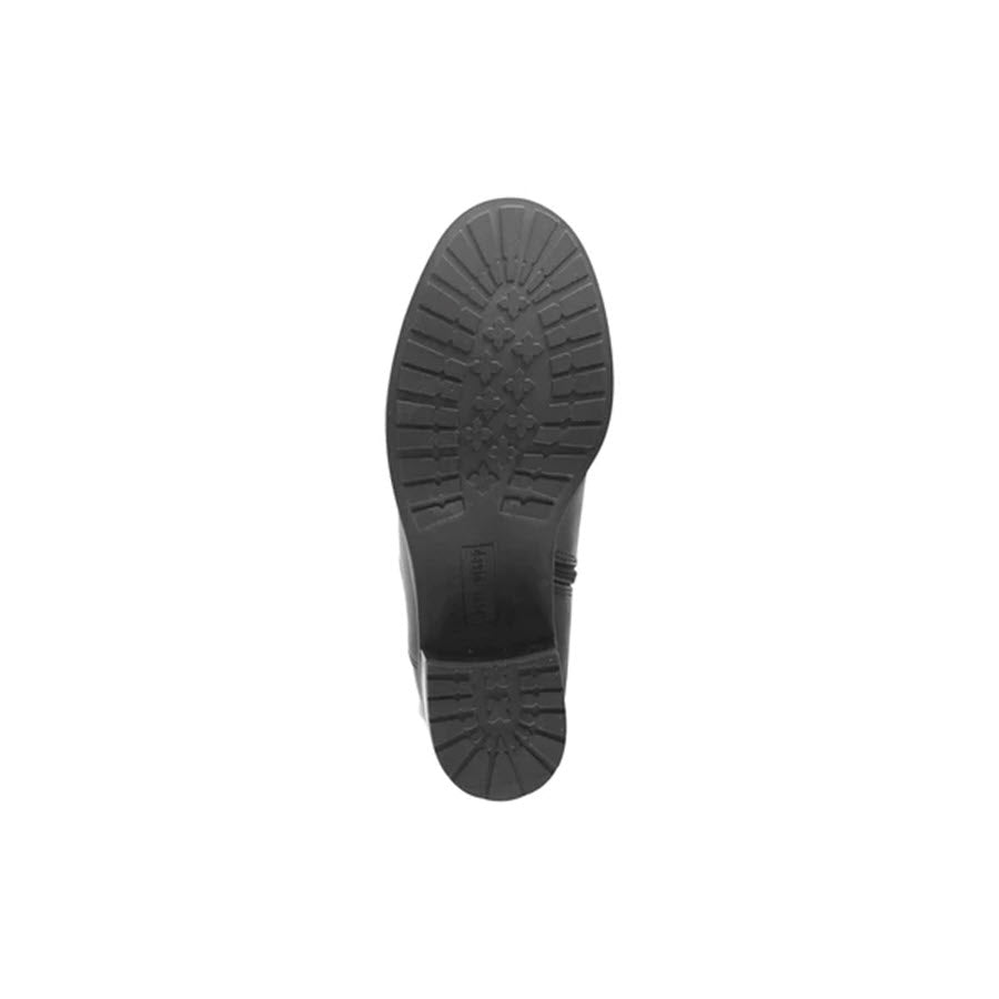 Bottom view of a single **DAVID TATE ALLEGRIA EXTENDED CALF - WOMENS** black waterproof shoe showing its tread pattern.