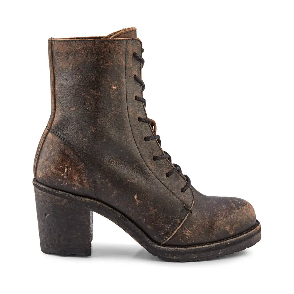 FRYE KAREN COMBAT BLACK DISTRESSED WOMENS Lamey Wellehan Shoes