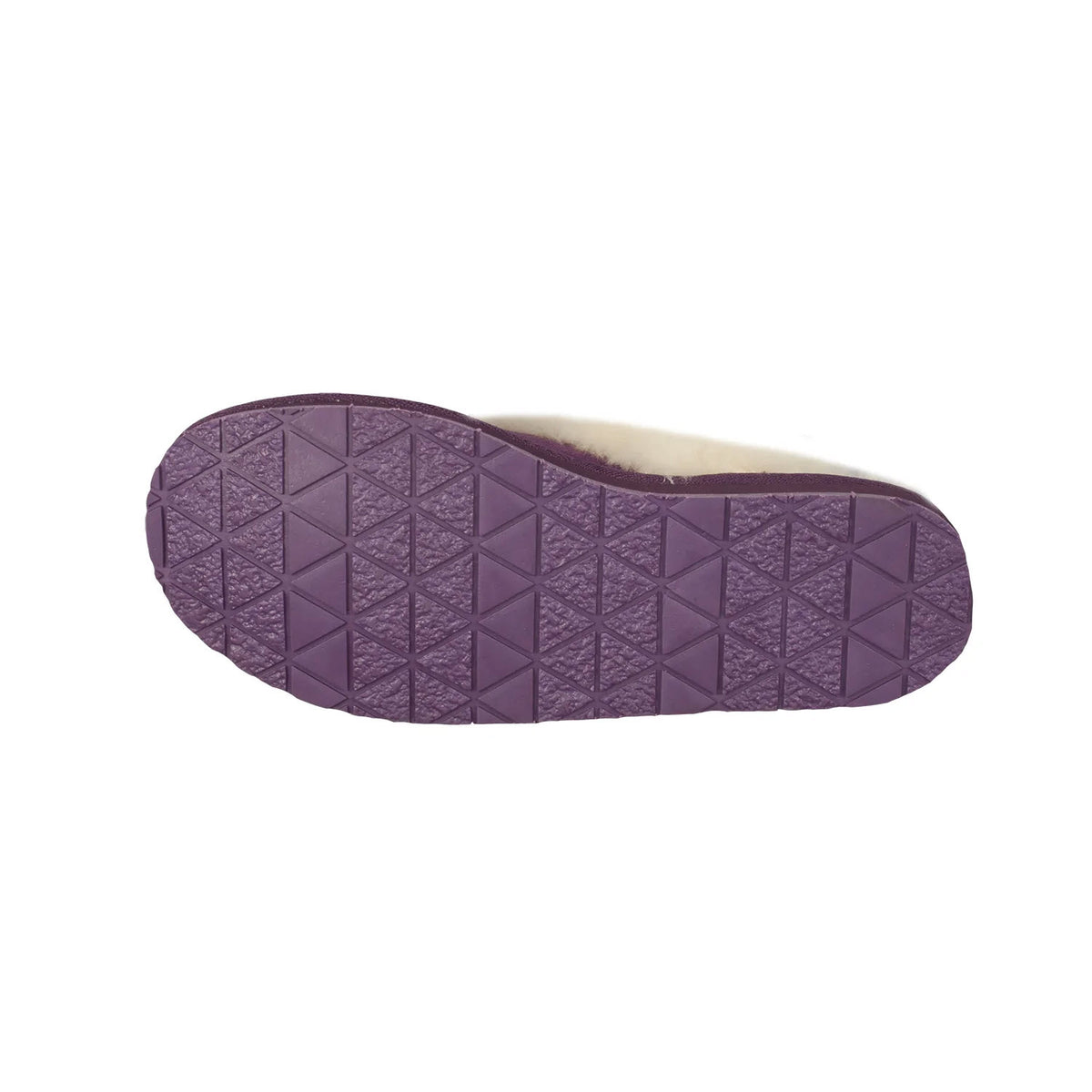 The bottom view of the CLOUD NINE LADIES SCUFF PURPLE - WOMENS by Cloud Nine features a purple textured rubber sole with a triangular pattern, providing an ideal combination of durability and comfort.