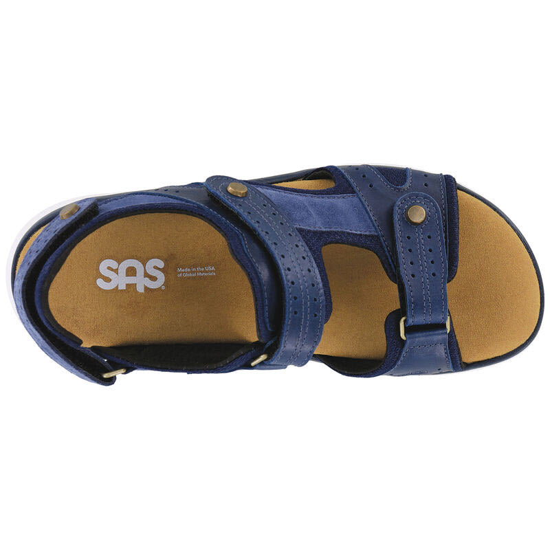 A single SAS EMBARK SANDAL NEPTUNE - WOMENS with adjustable straps and a beige sole. The branding on the cushioned insole reads &quot;SAS.