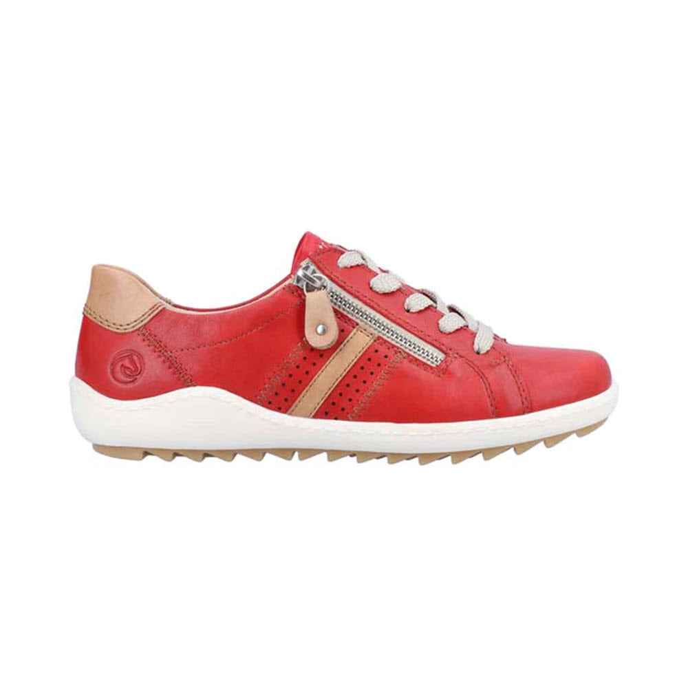 REMONTE EURO CITY WALKER FLAME - WOMENS by Remonte with beige accents, white laces, side zipper, and a comfortable white rubber sole.