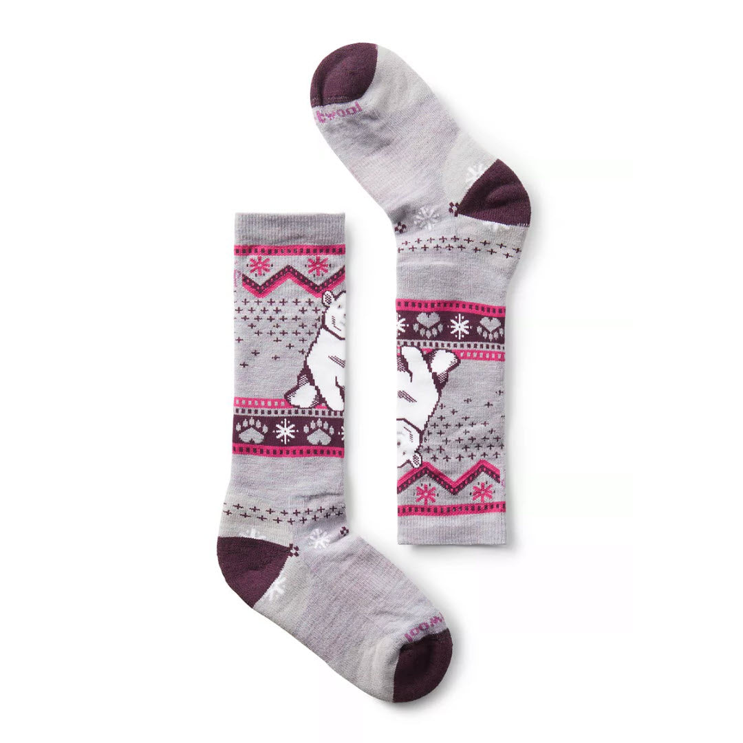 SMARTWOOL WINTERSPORT OVER THE CALF SOCKS POLAR BEAR PURPLE - KIDS