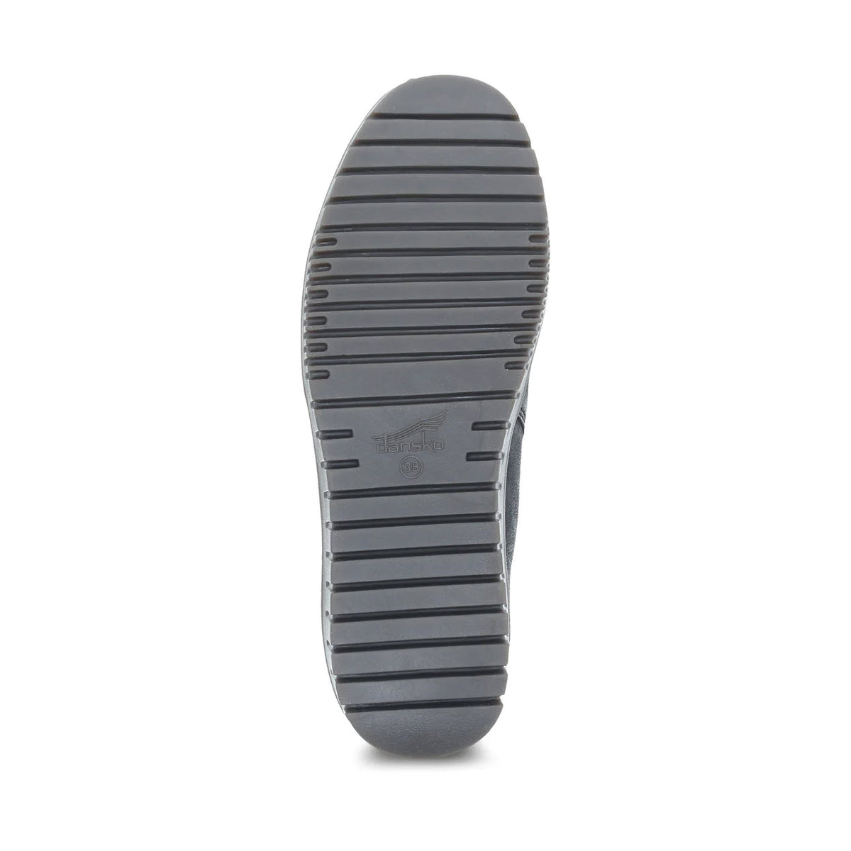 The sole of the DANSKO LOUISE BLACK BURNISHED - WOMENS high-top shoe features a rectangular tread pattern for traction and Dansko Natural Arch® technology for enhanced comfort.