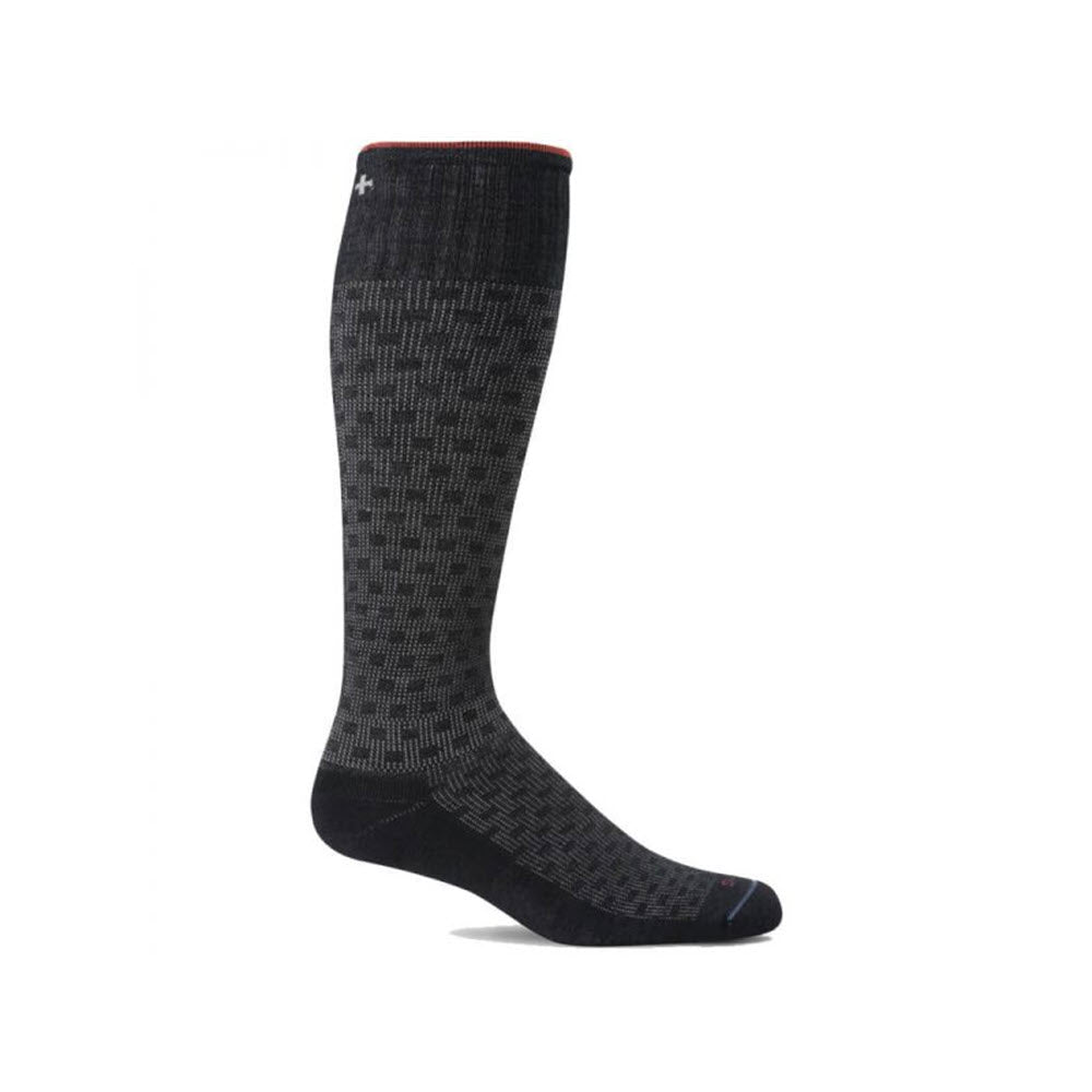 A single Sockwell SOCKWELL SHADOW BOX 15-20 MMHG COMPRESSION SOCKS BLACK - MENS is displayed against a white background.