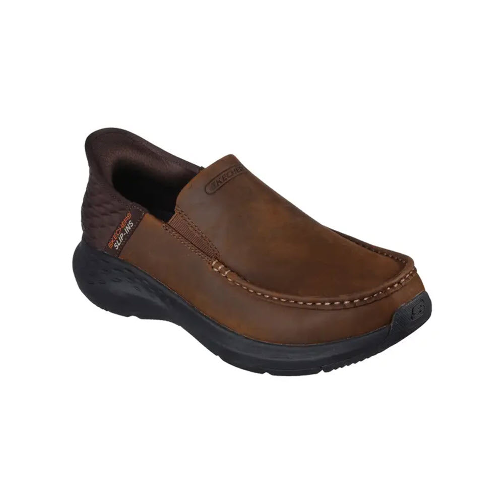 SKECHERS PARSON MOC TOE LEATHER SLIP ON DARK BROWN - MENS