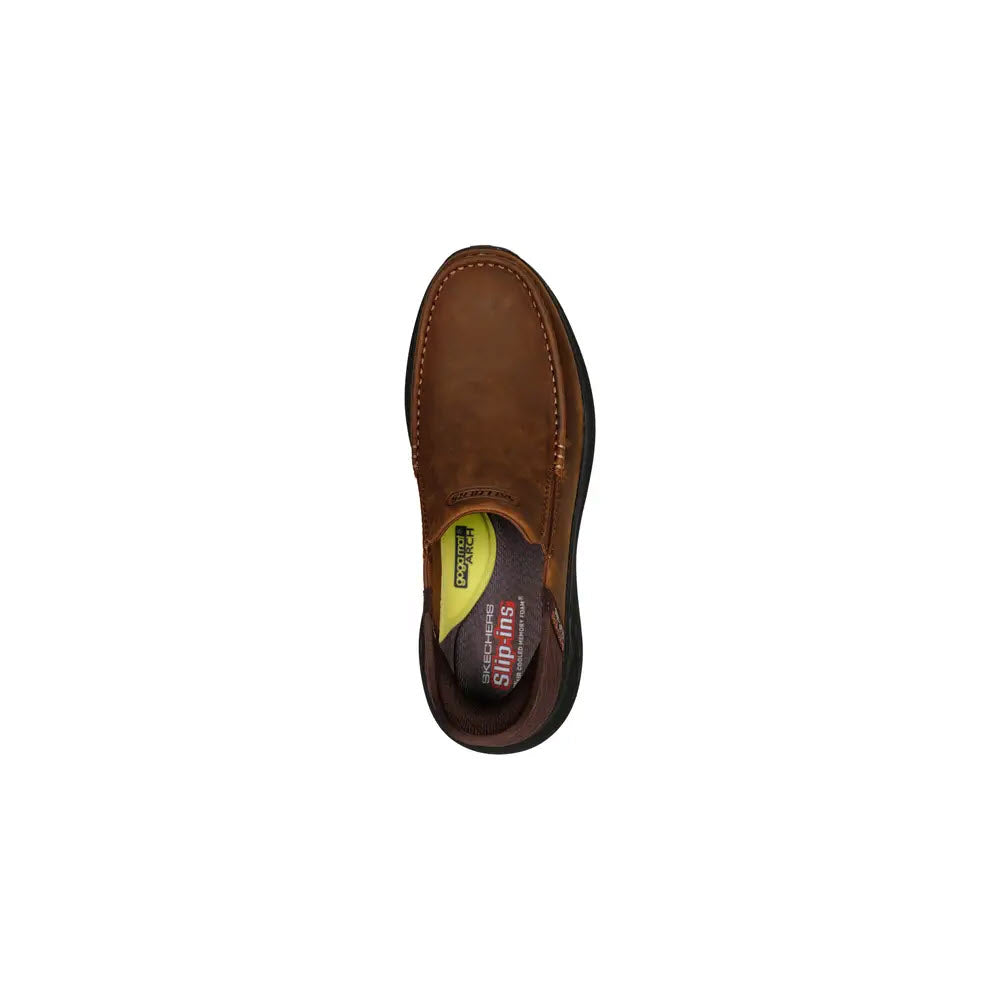 SKECHERS PARSON MOC TOE LEATHER SLIP ON DARK BROWN - MENS