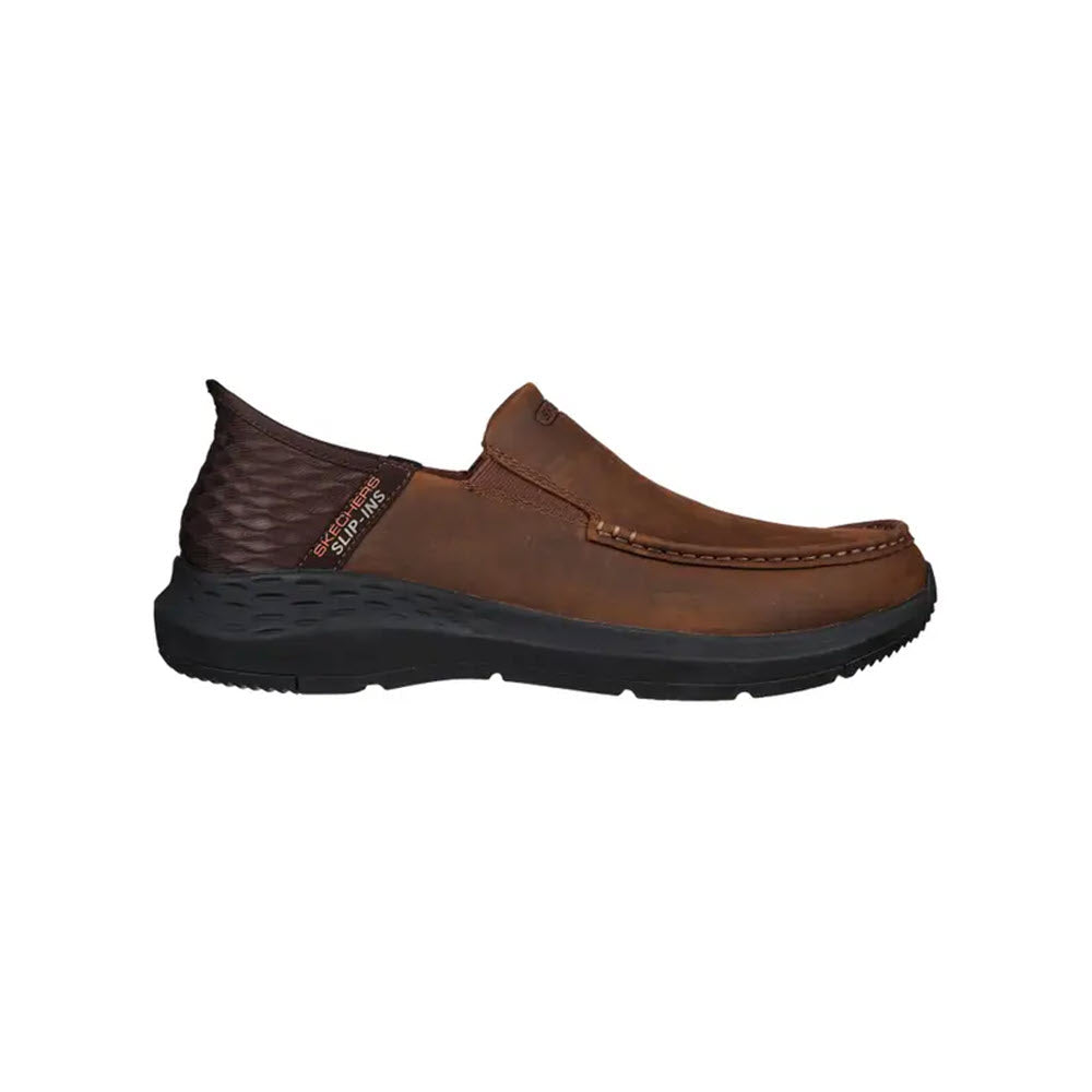 SKECHERS PARSON MOC TOE LEATHER SLIP ON DARK BROWN - MENS