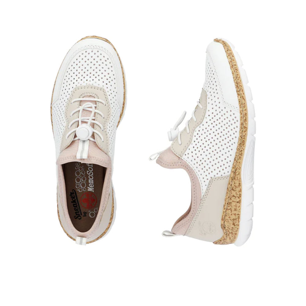 RIEKER CORK SOLE PERFED SNEAKER WHITE MULTI - WOMENS