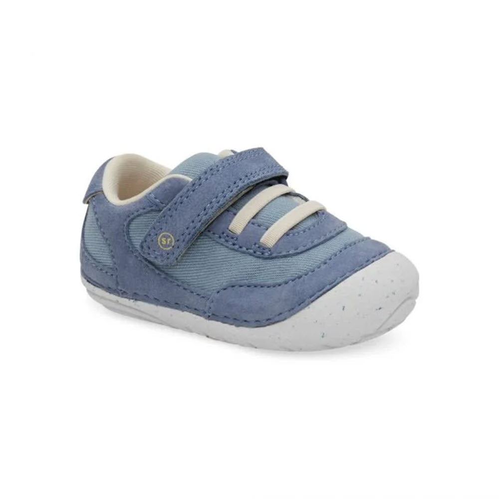 A Stride Rite STRIDE RITE SM SPROUT BLUE - KIDS with white laces, a velcro strap, a memory foam interior, and a white rubber sole.