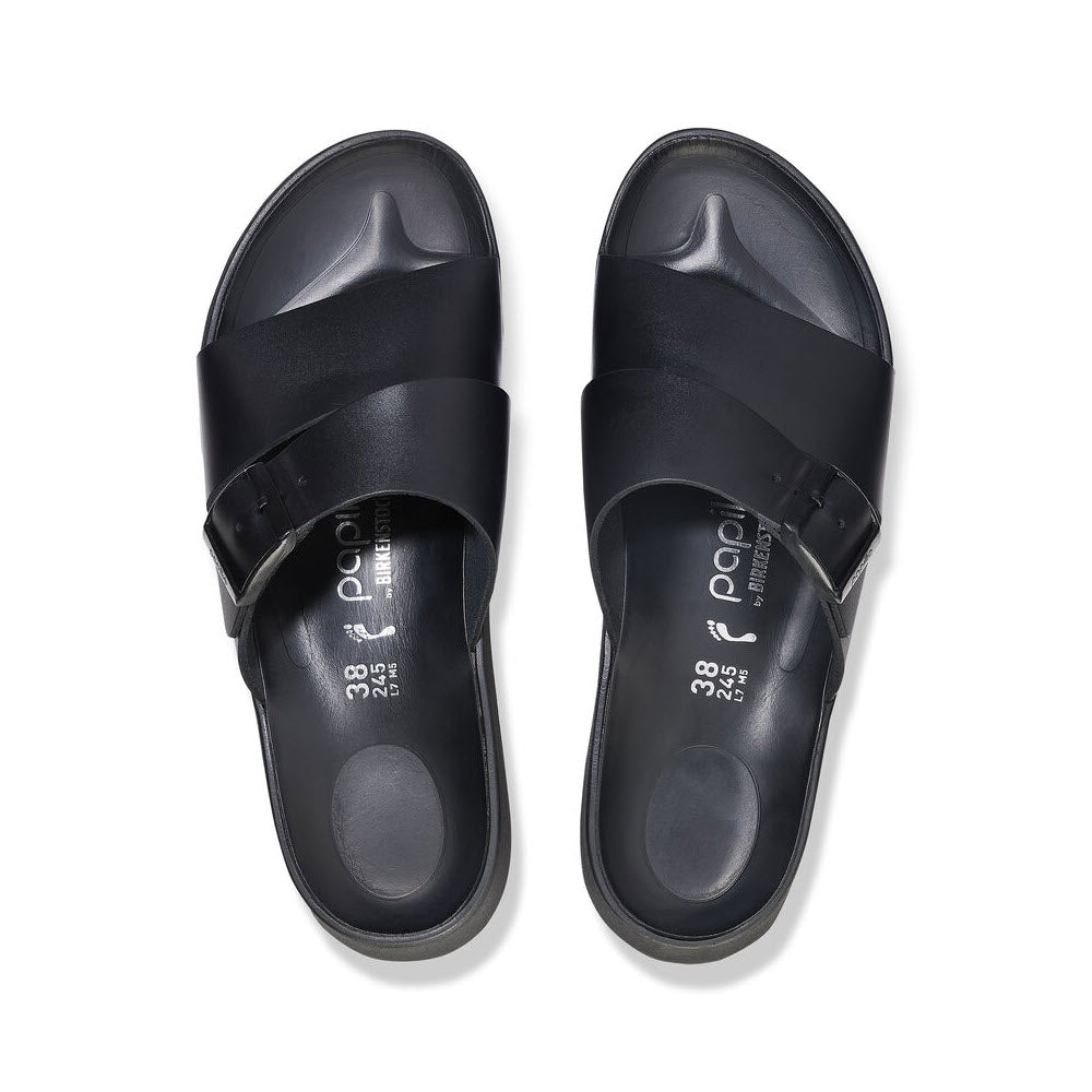 The BIRKENSTOCK ALMINA BLACK for women features wide straps and a contoured footbed, offering ultimate comfort.