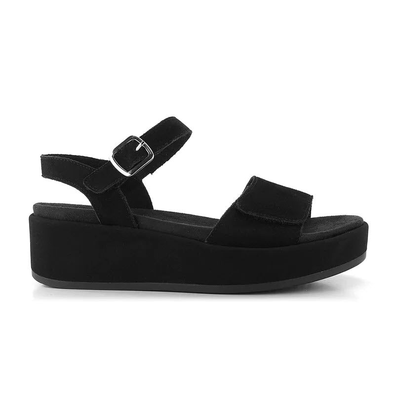 A REMONTE PLATFORM ANKLE STRAP SANDAL BLACK - WOMENS with an adjustable ankle strap, buckle fastening, and Lite 'n Soft technology for all-day comfort by Remonte.