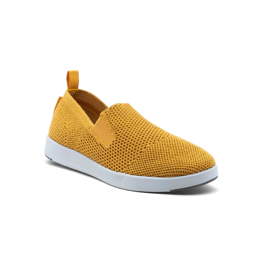 A single Woolloomooloo WOOLLOOMOOLOO SUFFOLK MUSTARD - WOMENS with a white comfort outsole, mesh upper, and pull tab at the heel, perfect as an everyday shoe.