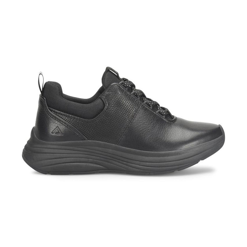 The ALIGN TULIA BLACK - WOMENS athletic shoe by Align features a textured upper, cushioned sole, lace-up design, and pull tab at the heel. With its slip-resistant grip and optional orthotic insole compatibility, this shoe ensures both comfort and stability.