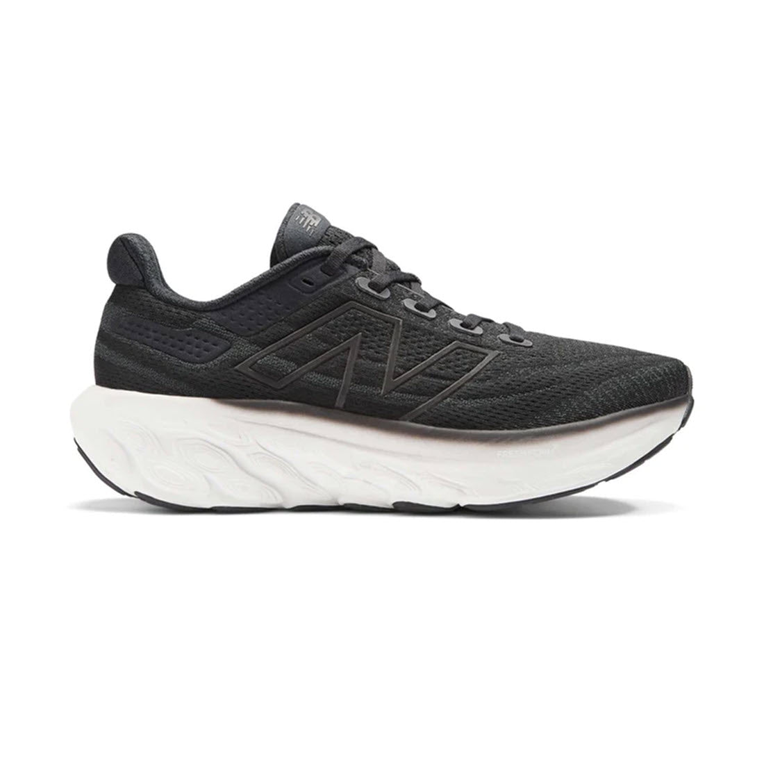 A single NEW BALANCE 1080K13 BLACK - WOMENS running shoe featuring a thick cushioning sole, a lace-up design, and a breathable mesh upper with a prominent New Balance logo on the side.