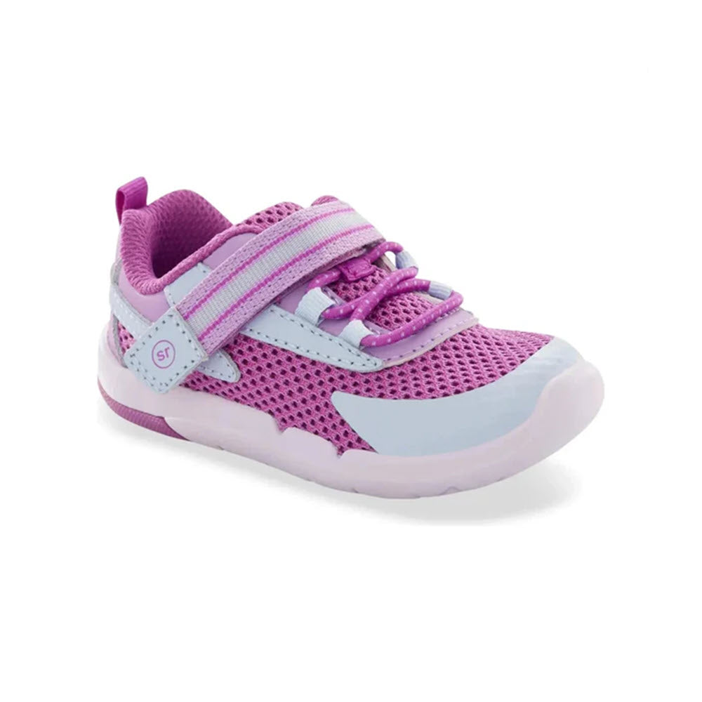 The STRIDE RITE SRT IAN PURPLE - KIDS sneaker by Stride Rite is a children&#39;s shoe featuring a sporty design with a hook-and-loop strap, mesh upper, rubber sole, and a memory foam footbed for added comfort in pink and purple.