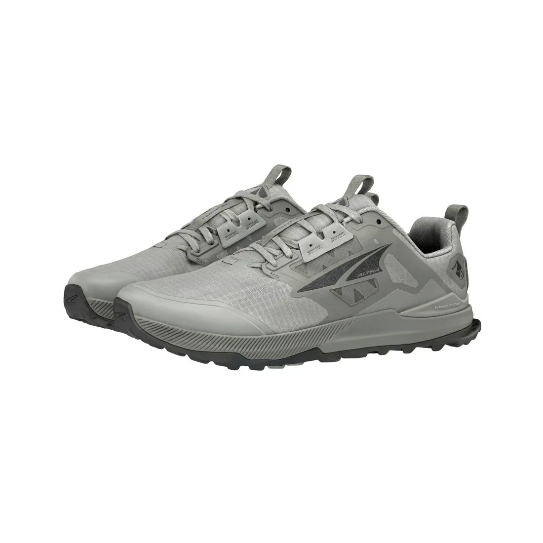 The ALTRA LONE PEAK 8 TAUPE for men by Altra features a lace-up closure, a breathable mesh upper, durable rubber soles, and a side logo—perfect for trail adventures with the durability of its MaxTrac™ outsole.