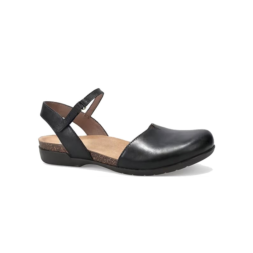 Dansko Rowan Black Leather - Womens with a closed round toe, adjustable ankle strap, and a low cushioned sole for all-day comfort. Featuring smooth leather linings and a supportive memory foam footbed, these shoes are perfect for any occasion.