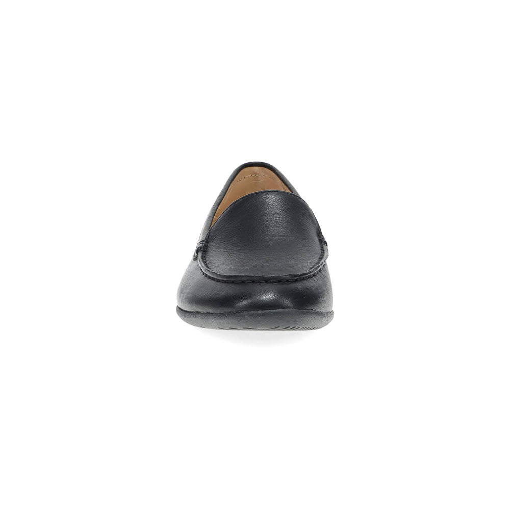Rear view of a DANSKO LORRI BLACK - WOMENS shoe on a white background, offering weekend comfort by Dansko.