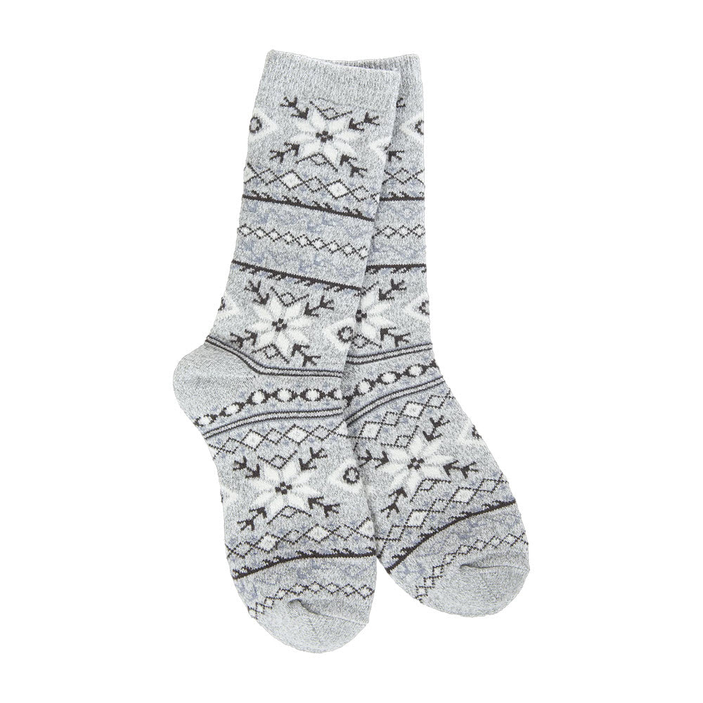 WORLDS SOFTEST HOLIDAY MINI CREW SOCKS FAIR ISLE GRAY - WOMENS