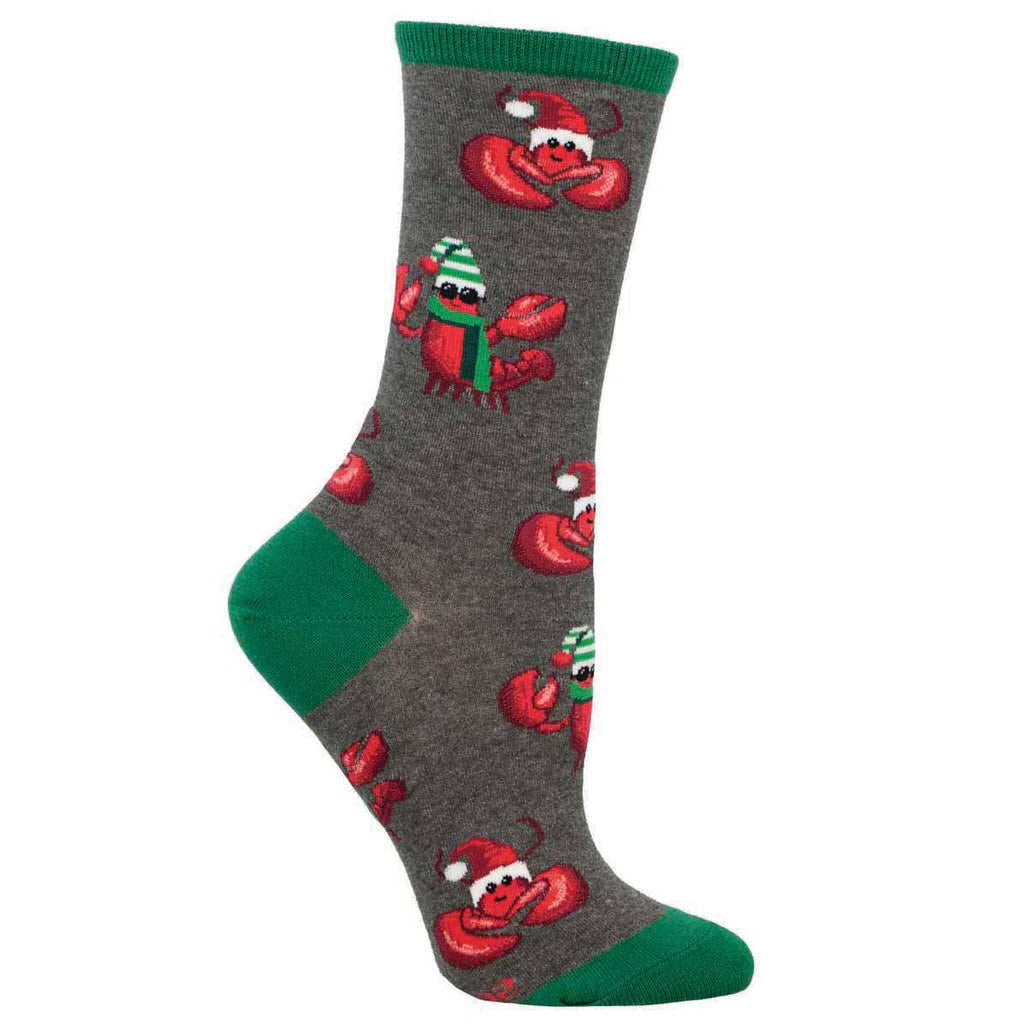 SOCKSMITH FESTIVE LOBSTERS CREW SOCKS CHARCOAL - WOMENS