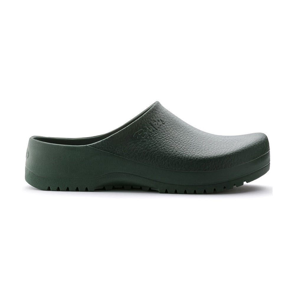 A green BIRKENSTOCK SUPER BIRKI GREEN - WOMENS clog with a textured surface, anatomic support, and fluid-resistant PU construction from Birkenstock.