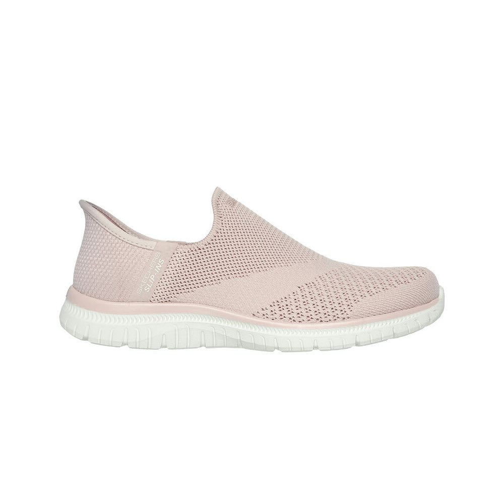 A SKECHERS SLIP-INS VIRTUE SLEEK ROSE - WOMENS, featuring a Stretch Fit engineered knit upper for breathability and comfort, and Skechers Air-Cooled Memory Foam insole for added support.