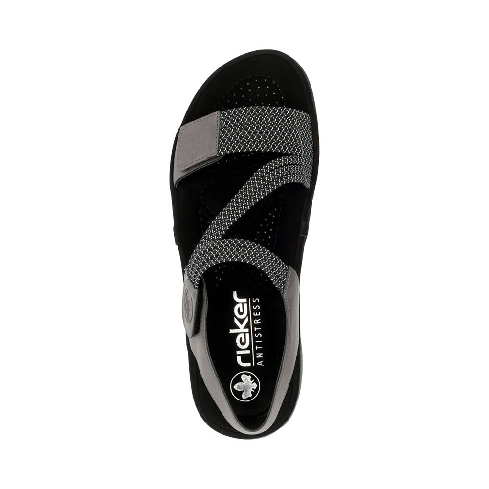 RIEKER ASYMMETRICAL STRETCH SPORT SANDAL BLACK - WOMENS