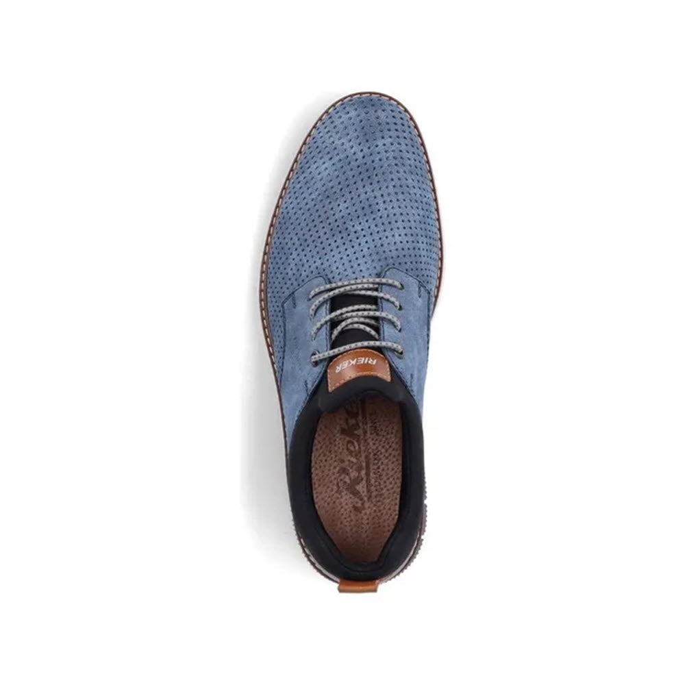 RIEKER PERFORATED OXFORD BUNGEE LACE SLIP ON BLUE - MENS