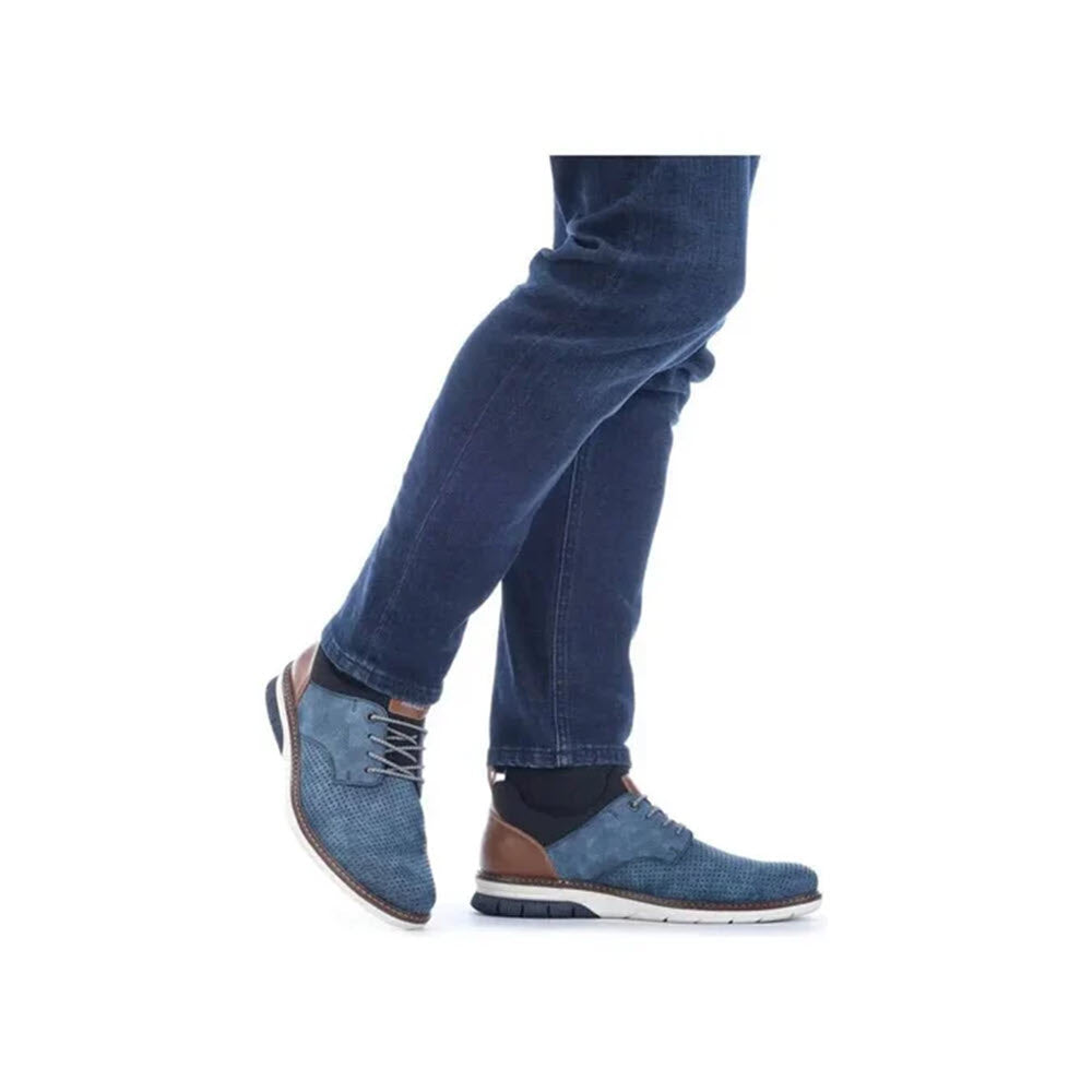 RIEKER PERFORATED OXFORD BUNGEE LACE SLIP ON BLUE - MENS