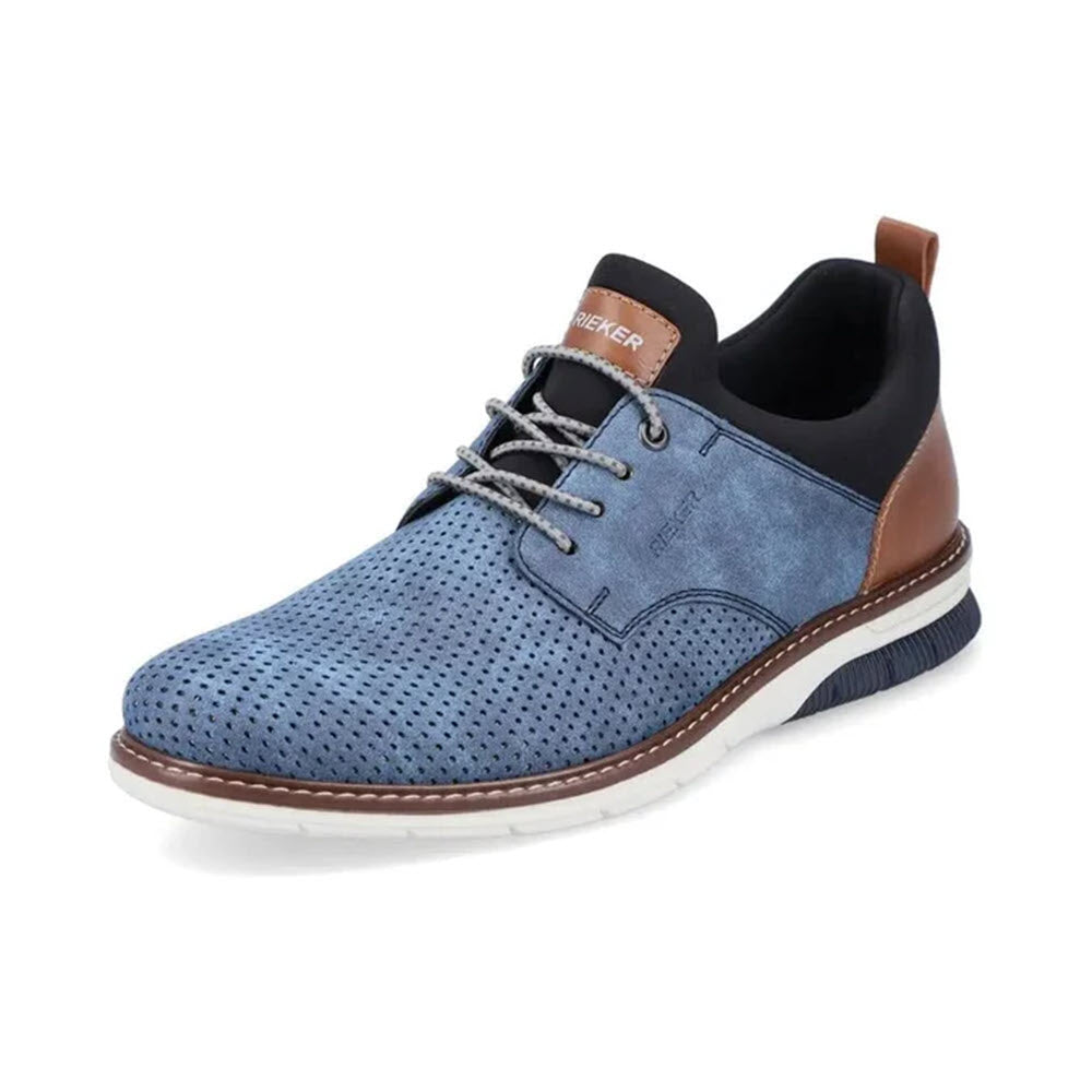RIEKER PERFORATED OXFORD BUNGEE LACE SLIP ON BLUE - MENS