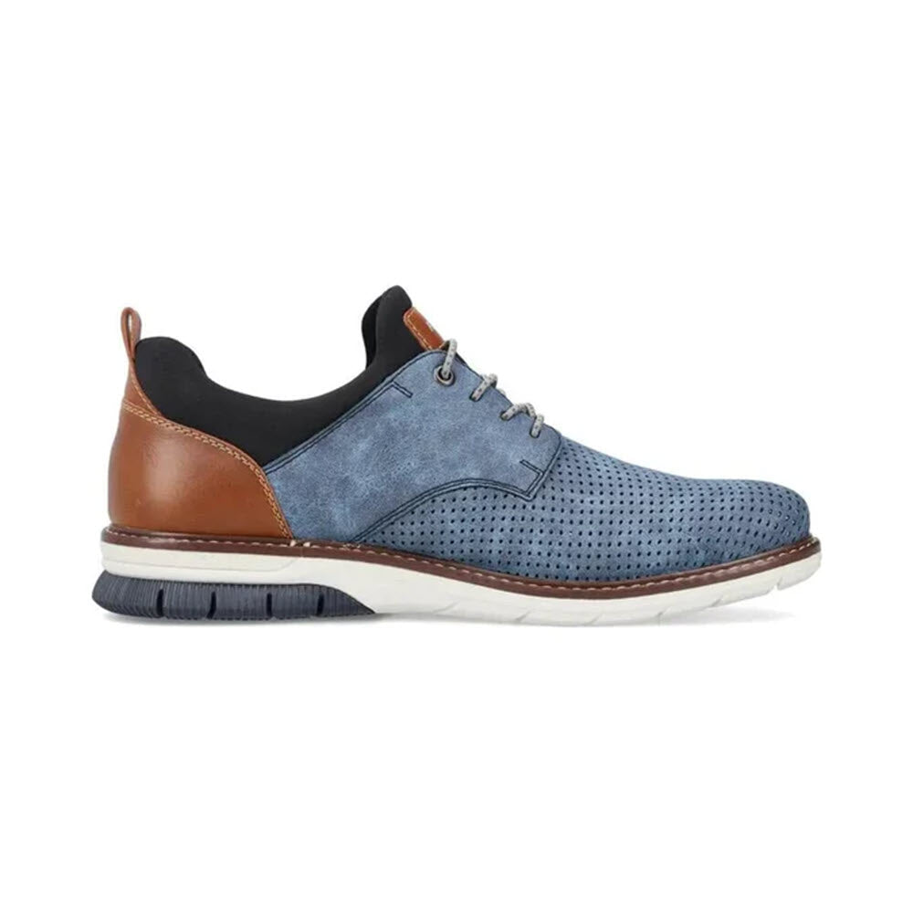 RIEKER PERFORATED OXFORD BUNGEE LACE SLIP ON BLUE - MENS