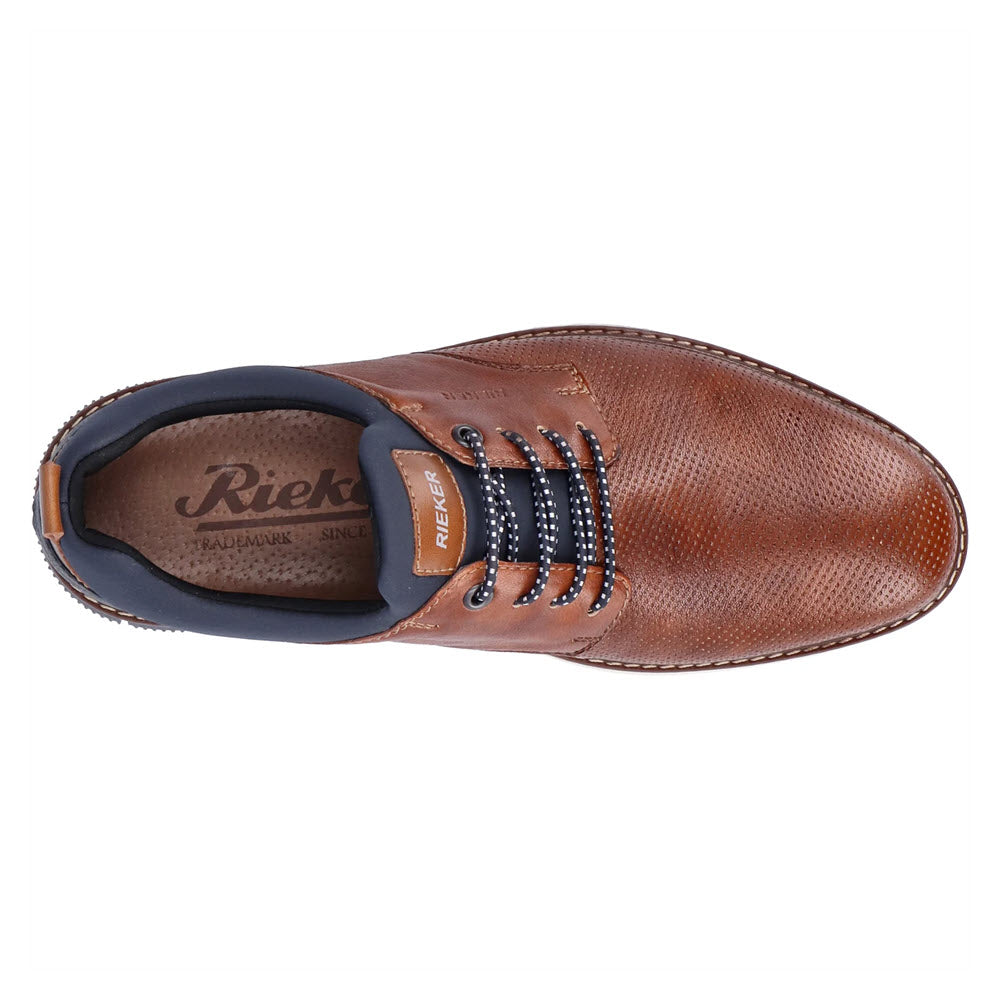RIEKER PERFORATED OXFORD BUNGEE LACE SLIP ON TAN - MENS