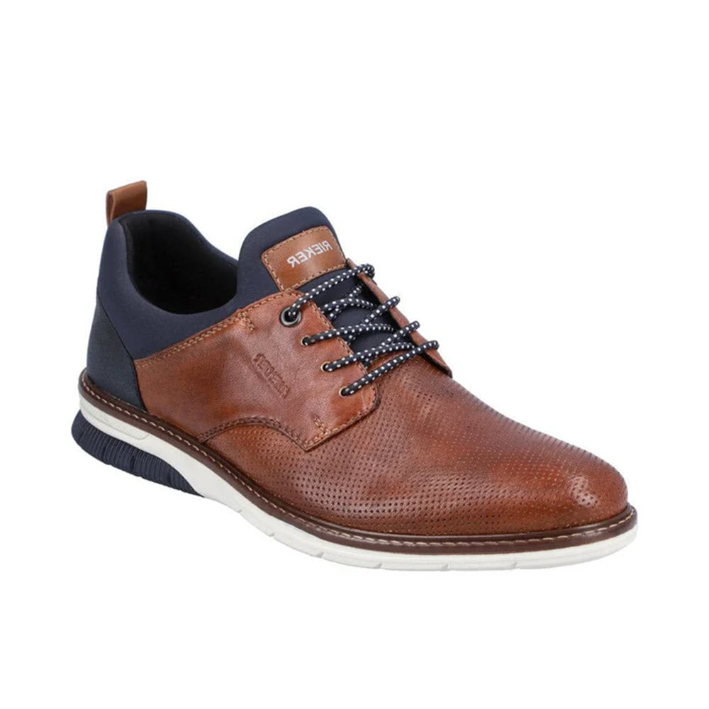 RIEKER PERFORATED OXFORD BUNGEE LACE SLIP ON TAN - MENS