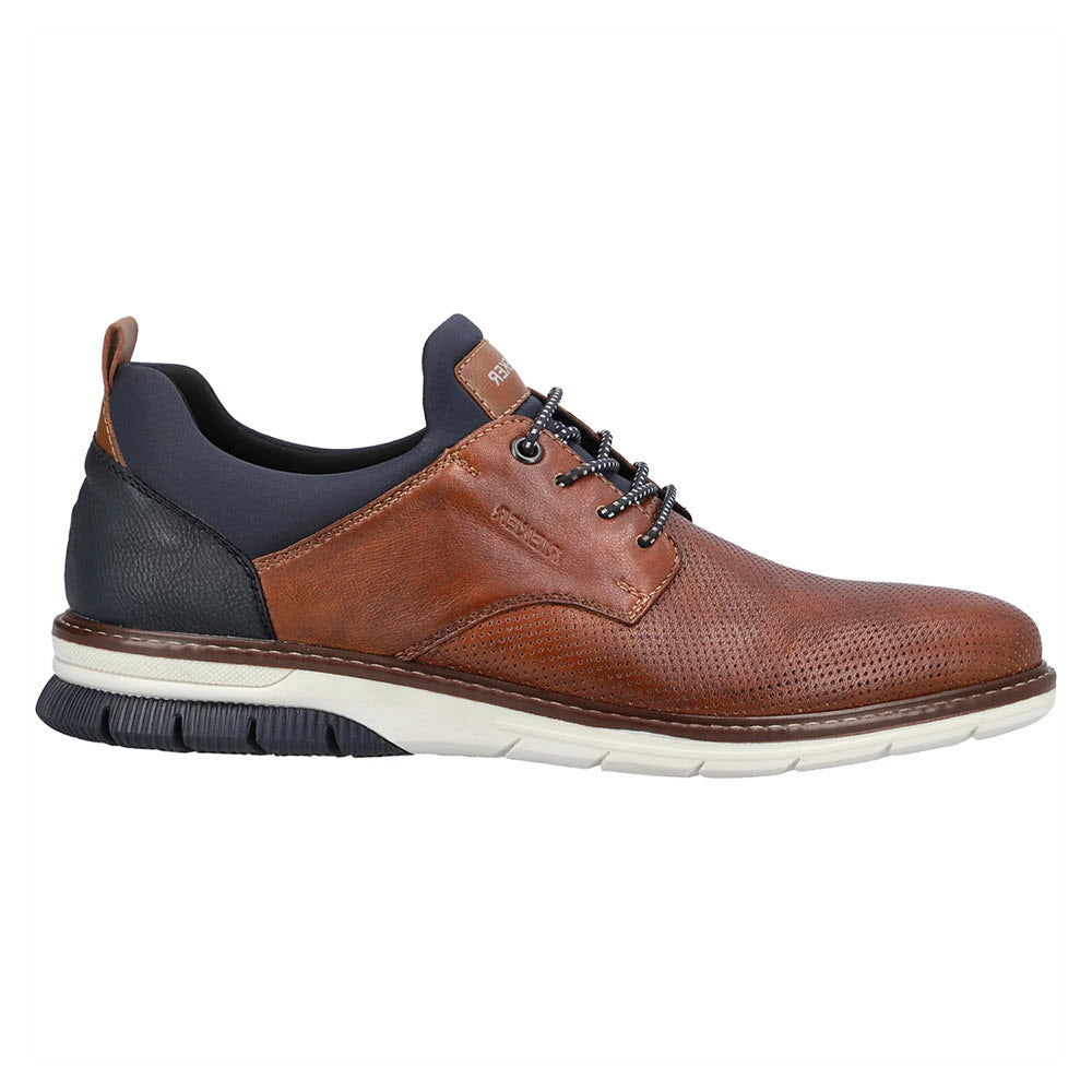 RIEKER PERFORATED OXFORD BUNGEE LACE SLIP ON TAN - MENS
