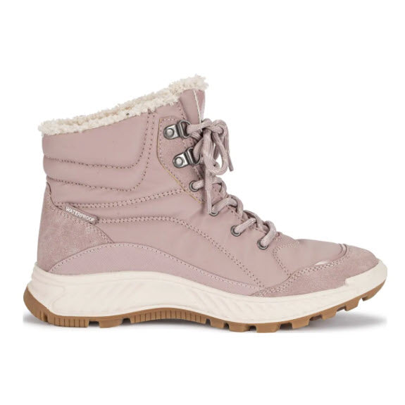 A single pink BARETRAPS MAINE MIDNIGHT boot with faux fur lining against a white background.